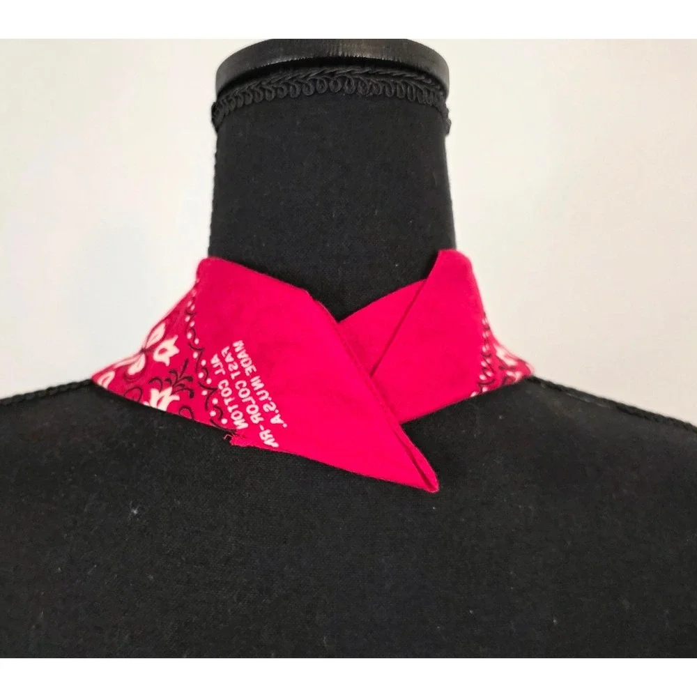Vintage Red Floral Bandana 100% Cotton Made in USA Fast Color Scarf